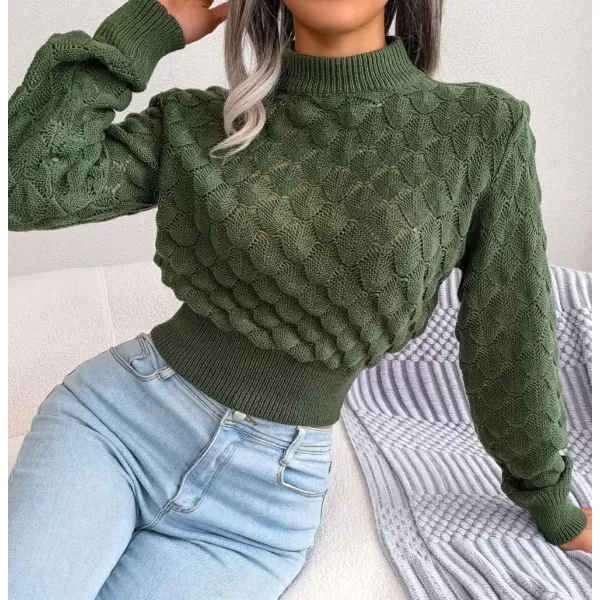 CHARTOU Women Slim Cable Knit Cropped Sweater Mock Neck Knitted Crop Top Sweater Pullover