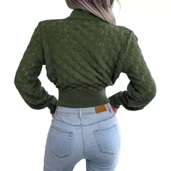 CHARTOU Women Slim Cable Knit Cropped Sweater Mock Neck Knitted Crop Top Sweater Pullover