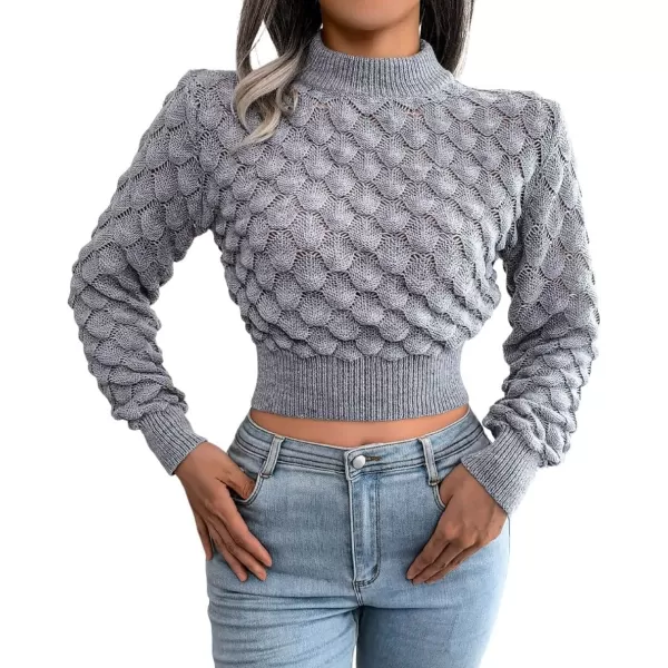 CHARTOU Women Slim Cable Knit Cropped Sweater Mock Neck Knitted Crop Top Sweater Pullover
