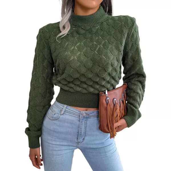 CHARTOU Women Slim Cable Knit Cropped Sweater Mock Neck Knitted Crop Top Sweater Pullover