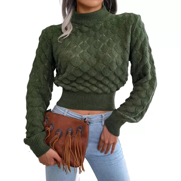 CHARTOU Women Slim Cable Knit Cropped Sweater Mock Neck Knitted Crop Top Sweater Pullover