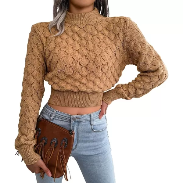 CHARTOU Women Slim Cable Knit Cropped Sweater Mock Neck Knitted Crop Top Sweater Pullover