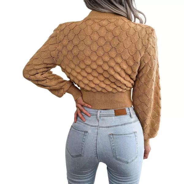 CHARTOU Women Slim Cable Knit Cropped Sweater Mock Neck Knitted Crop Top Sweater Pullover