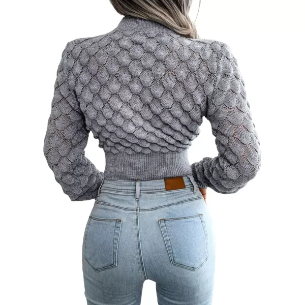 CHARTOU Women Slim Cable Knit Cropped Sweater Mock Neck Knitted Crop Top Sweater Pullover