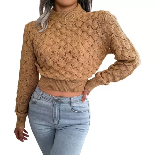 CHARTOU Women Slim Cable Knit Cropped Sweater Mock Neck Knitted Crop Top Sweater Pullover