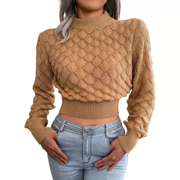 CHARTOU Women Slim Cable Knit Cropped Sweater Mock Neck Knitted Crop Top Sweater Pullover