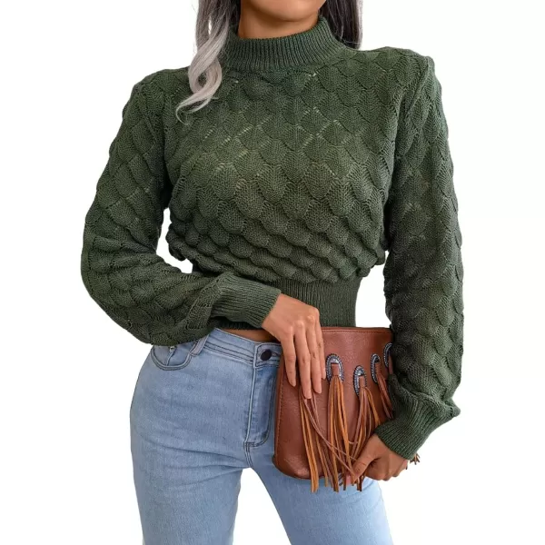 CHARTOU Women Slim Cable Knit Cropped Sweater Mock Neck Knitted Crop Top Sweater Pullover