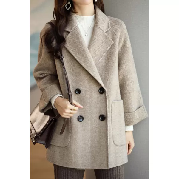 CHARTOU Women Wool Coat Peacoat Jacket Thick Loose Double Breasted Pea Coat Woolen Winter Overcoat
