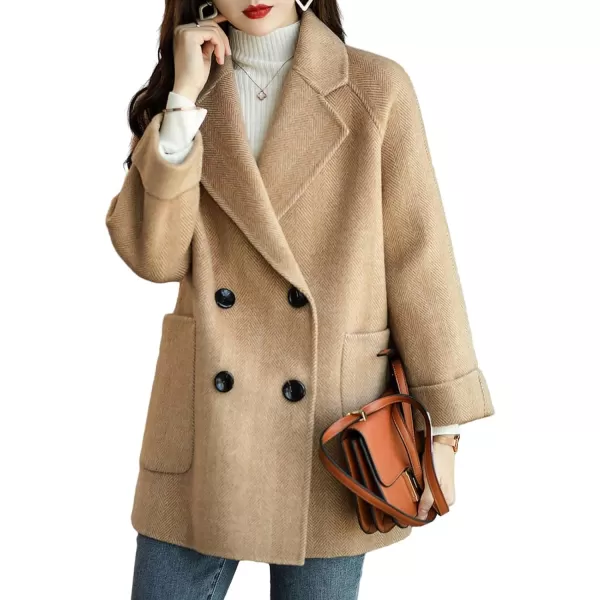 CHARTOU Women Wool Coat Peacoat Jacket Thick Loose Double Breasted Pea Coat Woolen Winter Overcoat
