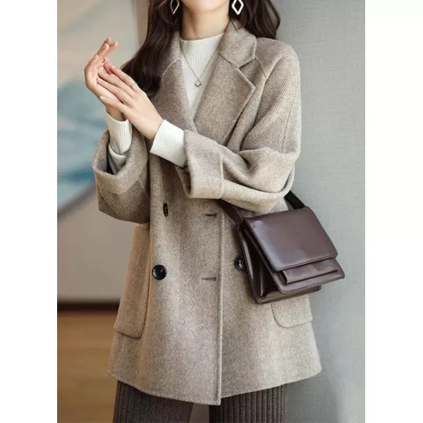 CHARTOU Women Wool Coat Peacoat Jacket Thick Loose Double Breasted Pea Coat Woolen Winter Overcoat
