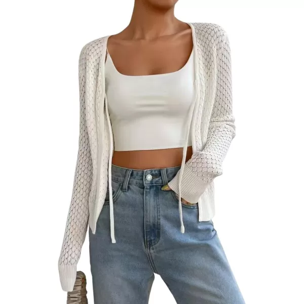 CHARTOU Women's 2023 Fall Lightweight V Neck Front Tie-Knot Open Front Cardigan Sweater Tops