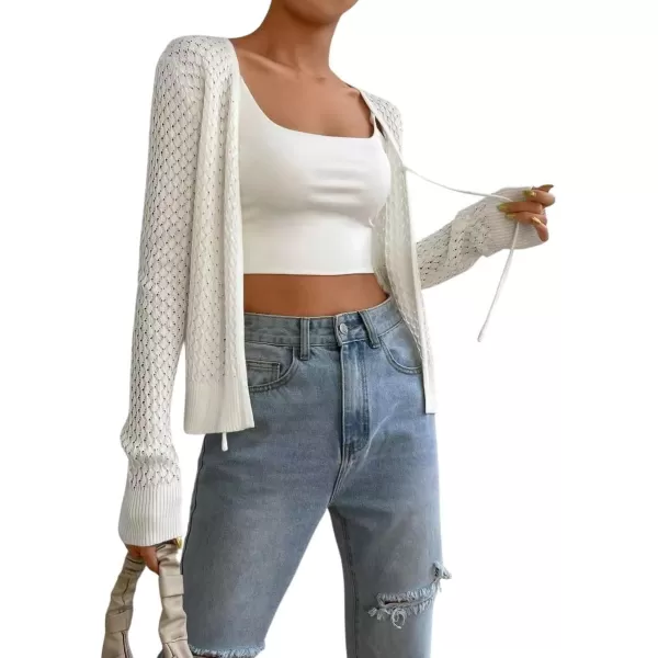 CHARTOU Women's 2023 Fall Lightweight V Neck Front Tie-Knot Open Front Cardigan Sweater Tops
