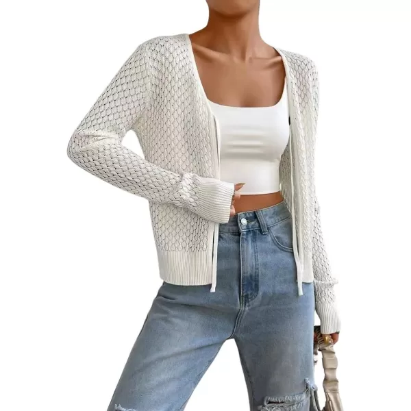 CHARTOU Women's 2023 Fall Lightweight V Neck Front Tie-Knot Open Front Cardigan Sweater Tops