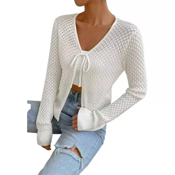 CHARTOU Women's 2023 Fall Lightweight V Neck Front Tie-Knot Open Front Cardigan Sweater Tops