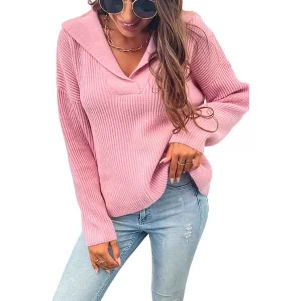 CHARTOU Women's Casual Shawl Collar Drop Shoulder Knitted Ribbed Sweater Jersey Jumper Tops