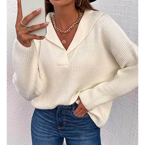 CHARTOU Women's Casual Shawl Collar Drop Shoulder Knitted Ribbed Sweater Jersey Jumper Tops