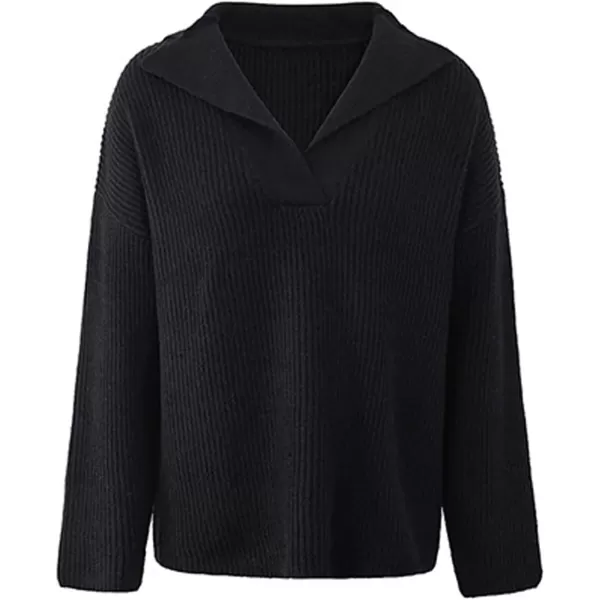 CHARTOU Women's Casual Shawl Collar Drop Shoulder Knitted Ribbed Sweater Jersey Jumper Tops