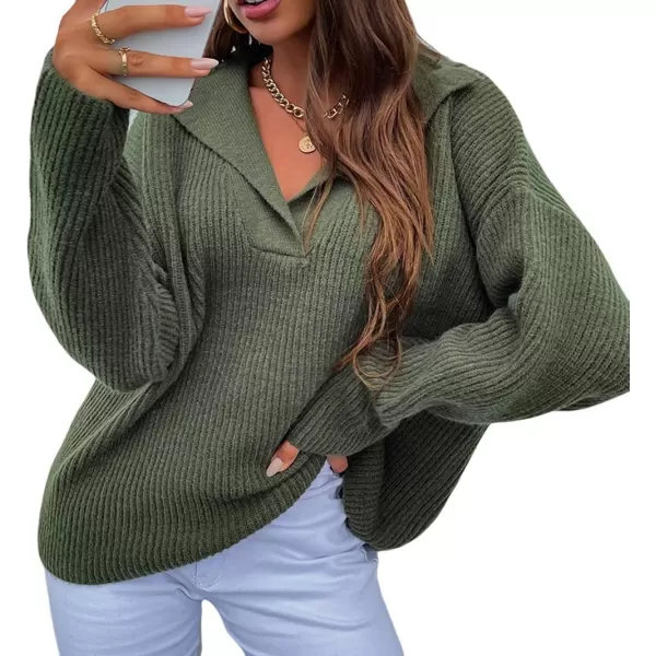 CHARTOU Women's Casual Shawl Collar Drop Shoulder Knitted Ribbed Sweater Jersey Jumper Tops