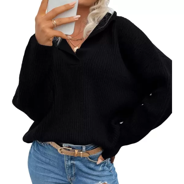 CHARTOU Women's Casual Shawl Collar Drop Shoulder Knitted Ribbed Sweater Jersey Jumper Tops