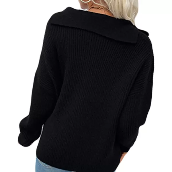 CHARTOU Women's Casual Shawl Collar Drop Shoulder Knitted Ribbed Sweater Jersey Jumper Tops