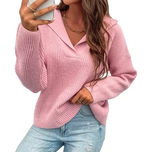 CHARTOU Women's Casual Shawl Collar Drop Shoulder Knitted Ribbed Sweater Jersey Jumper Tops