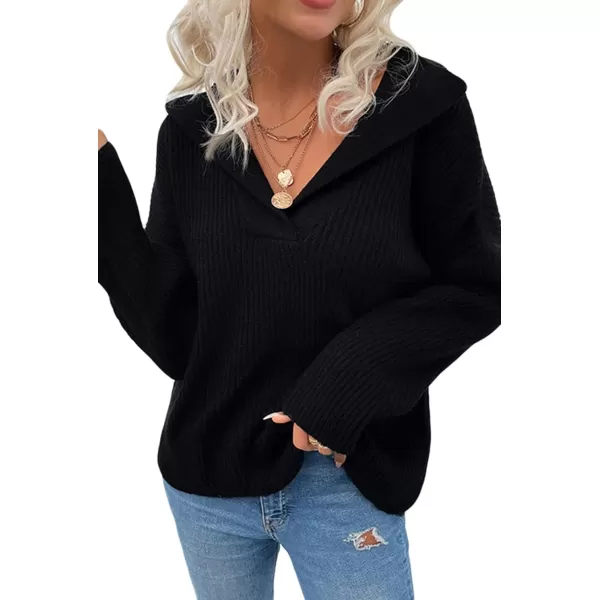 CHARTOU Women's Casual Shawl Collar Drop Shoulder Knitted Ribbed Sweater Jersey Jumper Tops