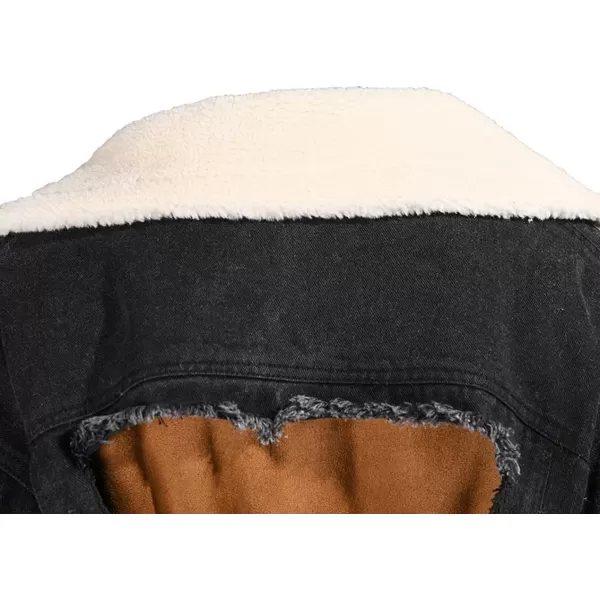 CHARTOU Women's Chic Sherpa Fleece Ripped Distressed Belt Quilted Denim Trench Coat Overcoat