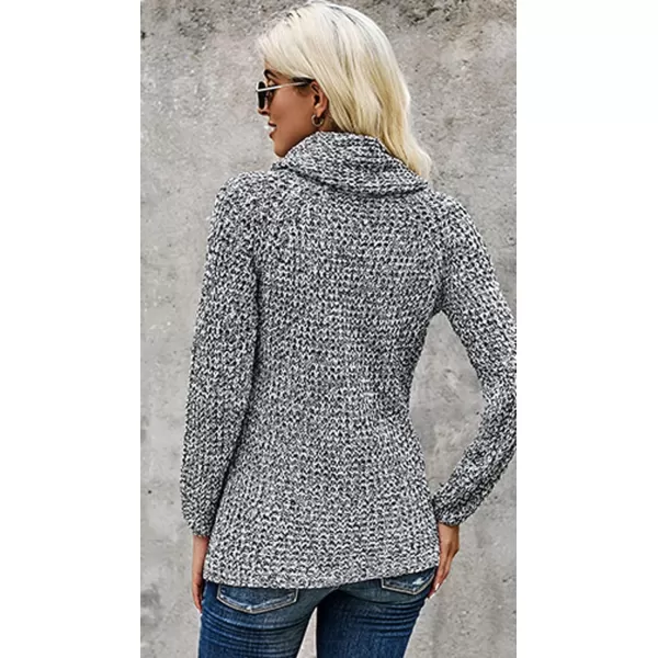 CHARTOU Women's Cowl Neck Knit Waffle Sweater Irregular Hem Slant Button Up Pullover Knitwear