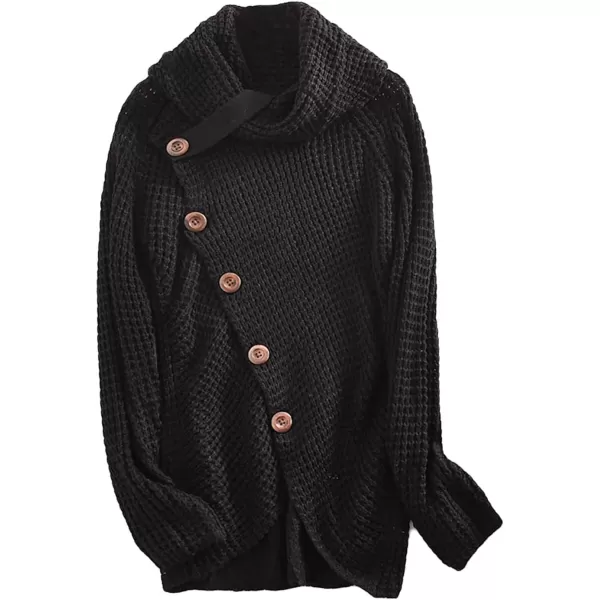 CHARTOU Women's Cowl Neck Knit Waffle Sweater Irregular Hem Slant Button Up Pullover Knitwear