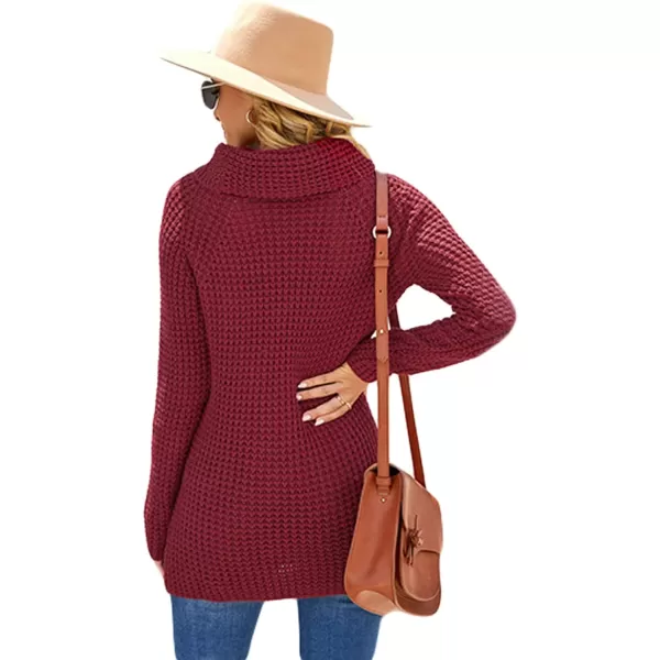 CHARTOU Women's Cowl Neck Knit Waffle Sweater Irregular Hem Slant Button Up Pullover Knitwear