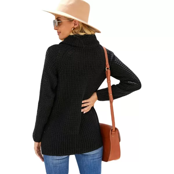 CHARTOU Women's Cowl Neck Knit Waffle Sweater Irregular Hem Slant Button Up Pullover Knitwear