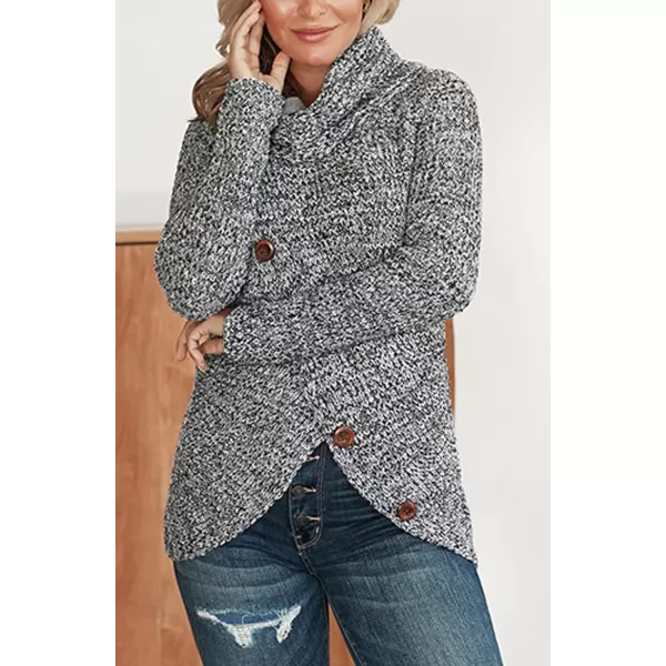 CHARTOU Women's Cowl Neck Knit Waffle Sweater Irregular Hem Slant Button Up Pullover Knitwear