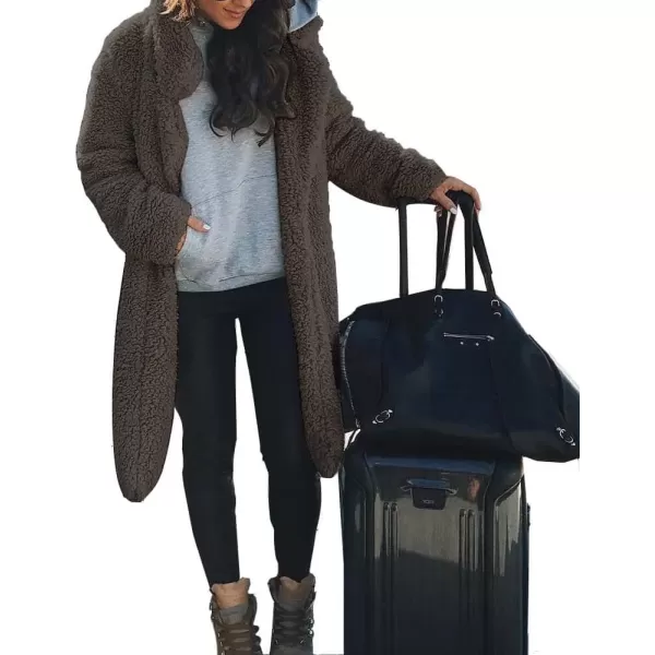 CHARTOU Women's Fuzzy Sherpa Fleece Notched Lapel Oversized Overcoat Trench Coat