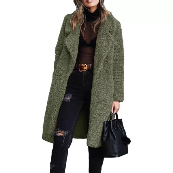 CHARTOU Women's Fuzzy Sherpa Fleece Notched Lapel Oversized Overcoat Trench Coat
