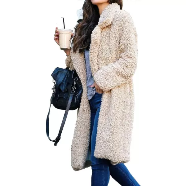 CHARTOU Women's Fuzzy Sherpa Fleece Notched Lapel Oversized Overcoat Trench Coat