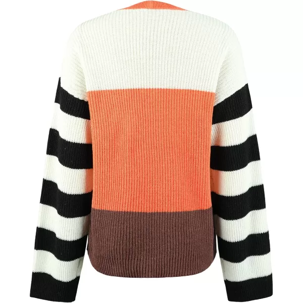 CHARTOU Women's Lace Up V-Neck Color Block Stripes Slouchy Knitwear Pullover Sweater