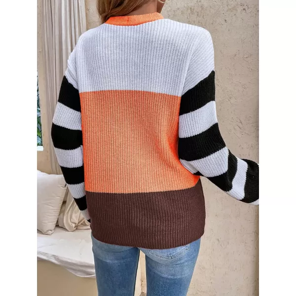CHARTOU Women's Lace Up V-Neck Color Block Stripes Slouchy Knitwear Pullover Sweater