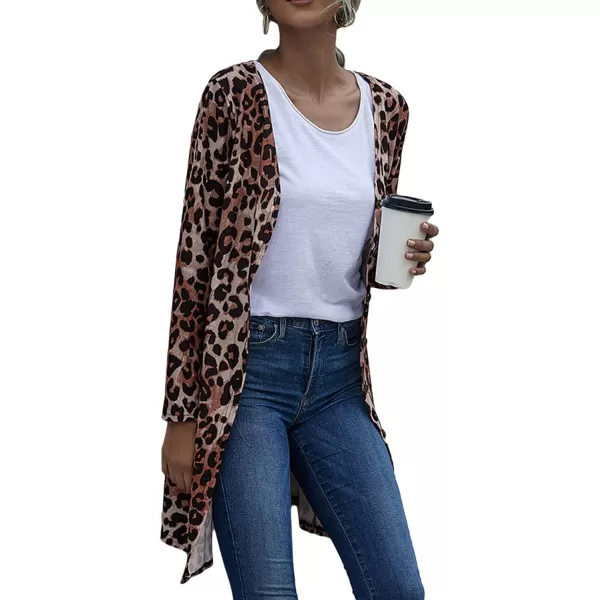 CHARTOU Women's Lightweight Button Down Leopard Print Draped Open Front Cardigan Duster