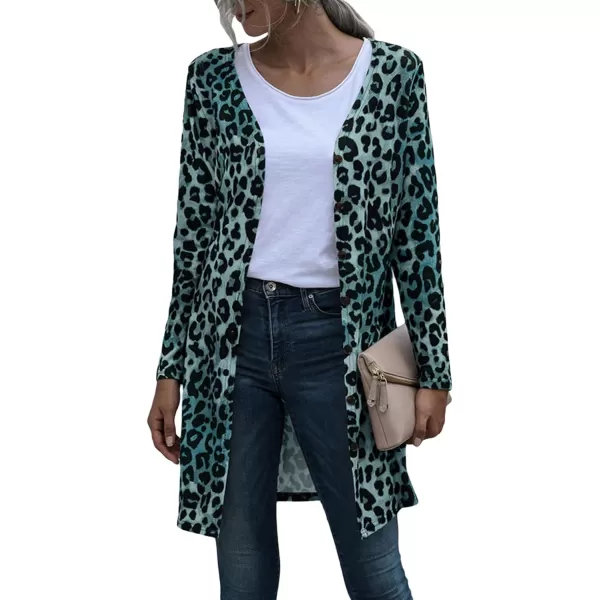 CHARTOU Women's Lightweight Button Down Leopard Print Draped Open Front Cardigan Duster