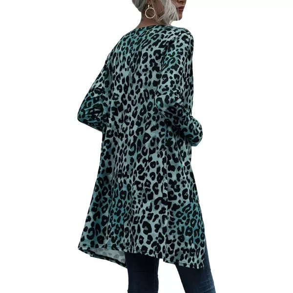 CHARTOU Women's Lightweight Button Down Leopard Print Draped Open Front Cardigan Duster