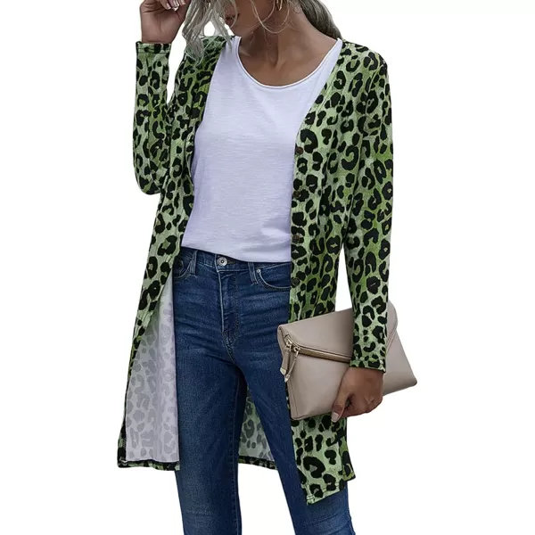 CHARTOU Women's Lightweight Button Down Leopard Print Draped Open Front Cardigan Duster