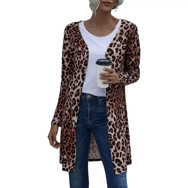 CHARTOU Women's Lightweight Button Down Leopard Print Draped Open Front Cardigan Duster