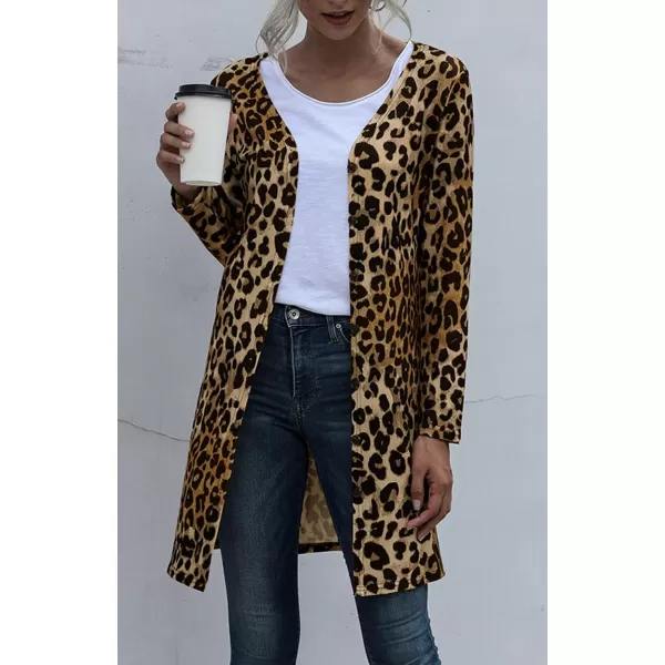CHARTOU Women's Lightweight Button Down Leopard Print Draped Open Front Cardigan Duster