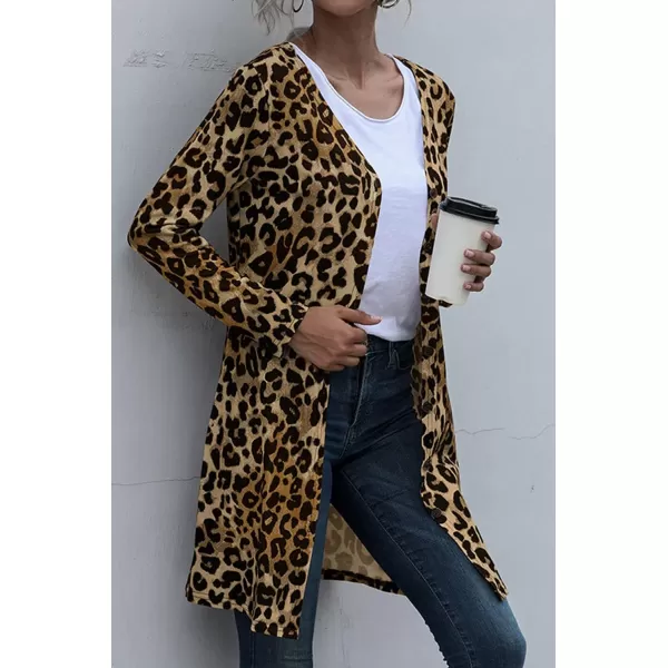CHARTOU Women's Lightweight Button Down Leopard Print Draped Open Front Cardigan Duster