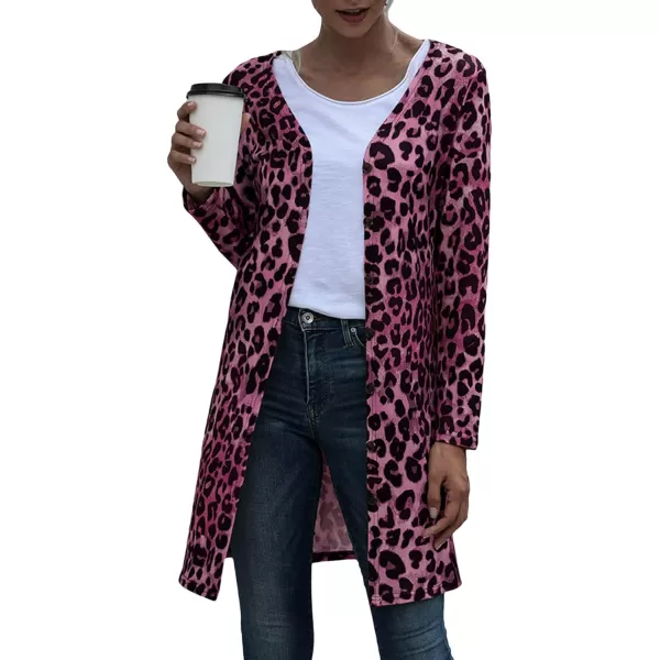 CHARTOU Women's Lightweight Button Down Leopard Print Draped Open Front Cardigan Duster