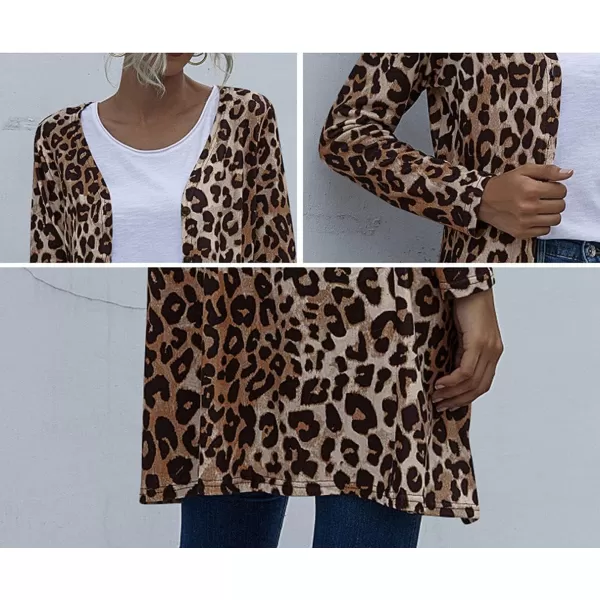 CHARTOU Women's Lightweight Button Down Leopard Print Draped Open Front Cardigan Duster