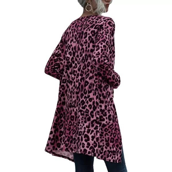 CHARTOU Women's Lightweight Button Down Leopard Print Draped Open Front Cardigan Duster