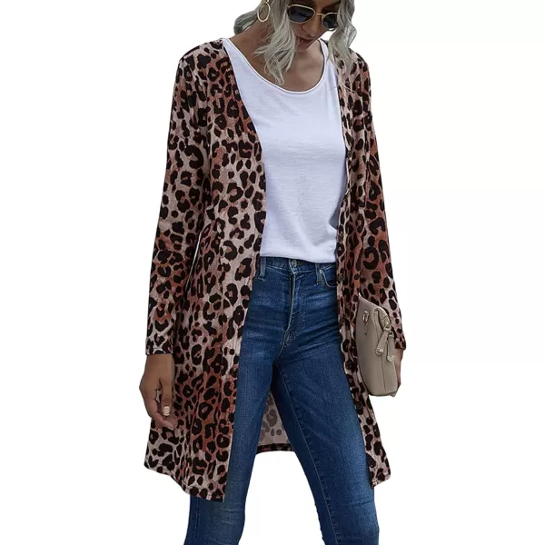 CHARTOU Women's Lightweight Button Down Leopard Print Draped Open Front Cardigan Duster