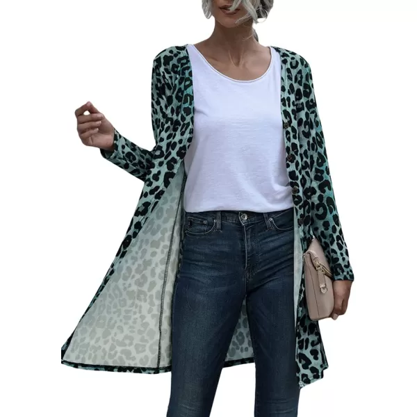 CHARTOU Women's Lightweight Button Down Leopard Print Draped Open Front Cardigan Duster