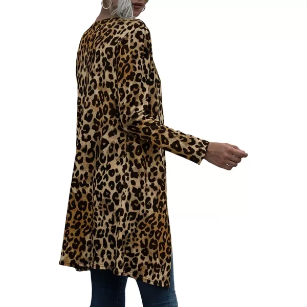 CHARTOU Women's Lightweight Button Down Leopard Print Draped Open Front Cardigan Duster